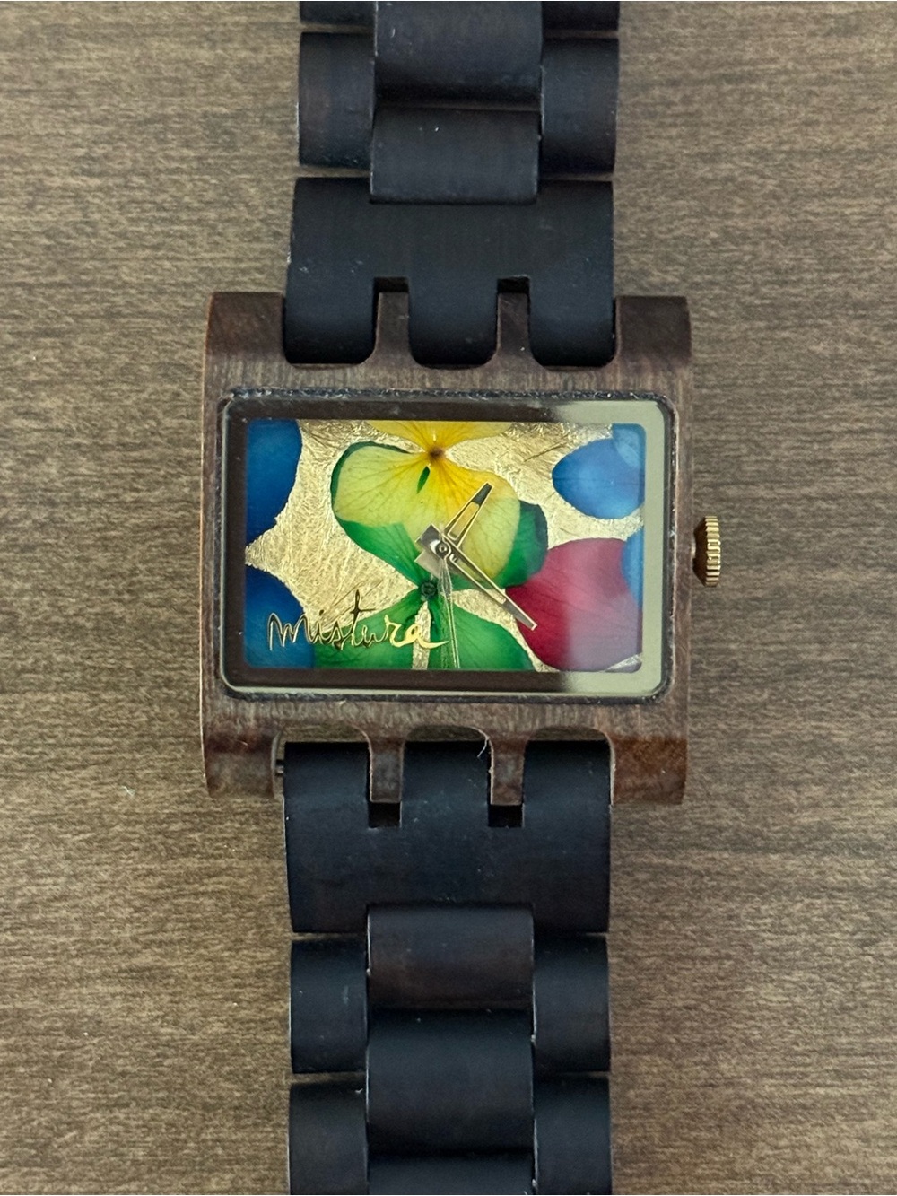 Rare Mistura Wooden Watch - Handmade Floral Dial & Wood Link Band